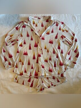 Soma Cream Pajama Set with Red & Gold Tree Print